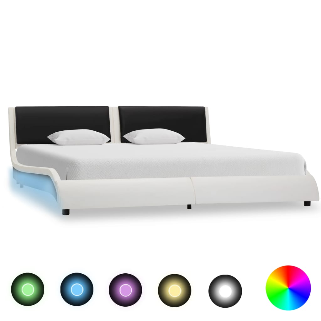vidaXL Rám postele s LED světlem bílý a černý umělá kůže 180 x 200 cm