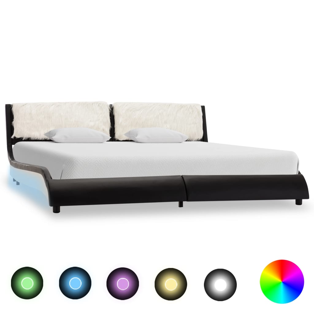 vidaXL Cadru de pat cu LED, negru È™i alb, 180×200 cm, piele ecologicÄƒ