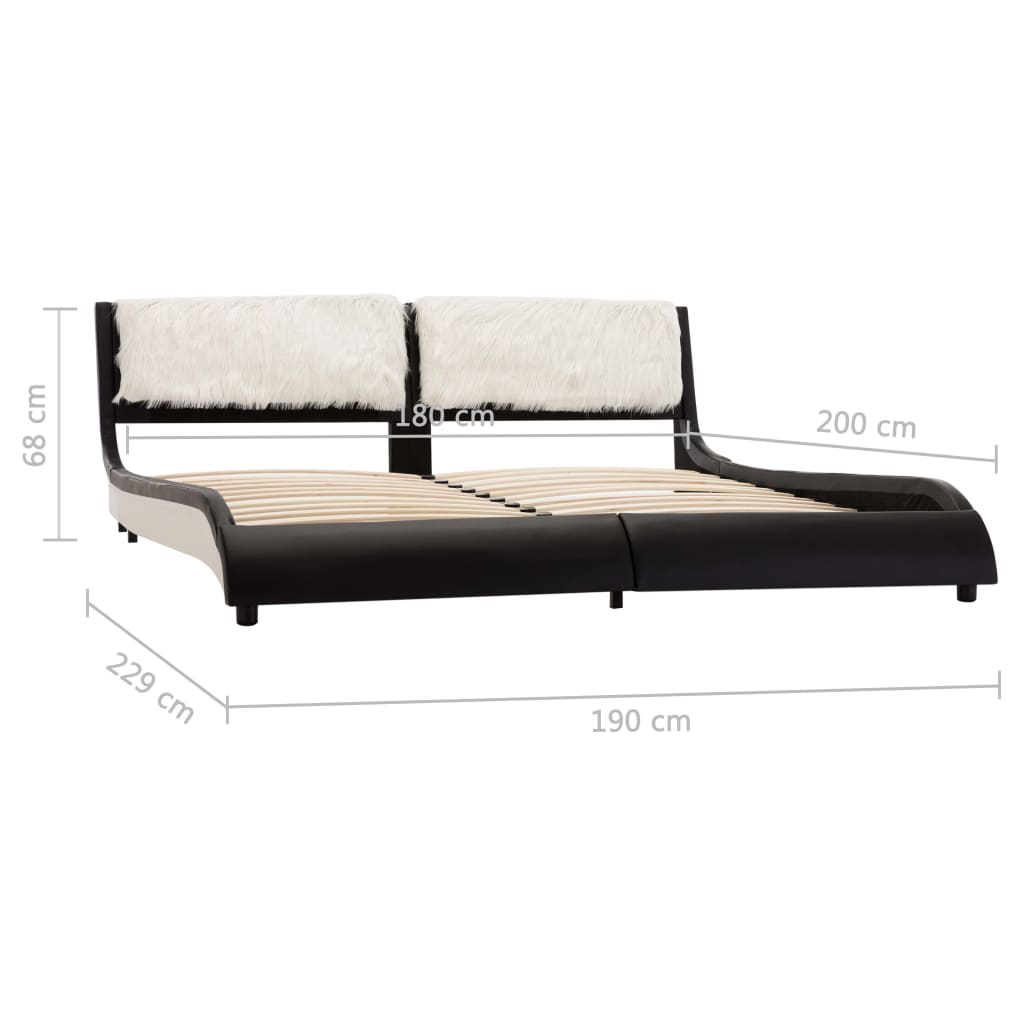 Cadru de pat cu LED, negru și alb, 180x200 cm, piele ecologică