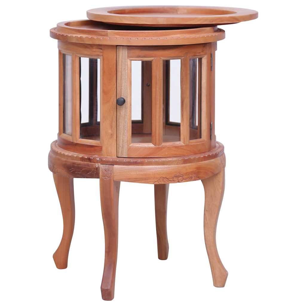 End Table Glass Display Cabinet Side Table Natural Solid Wood Mahogany vidaXL - Picture 5 of 9