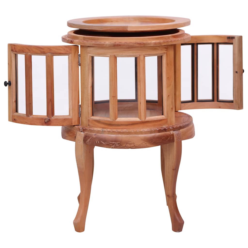 End Table Glass Display Cabinet Side Table Natural Solid Wood Mahogany vidaXL - Picture 6 of 9