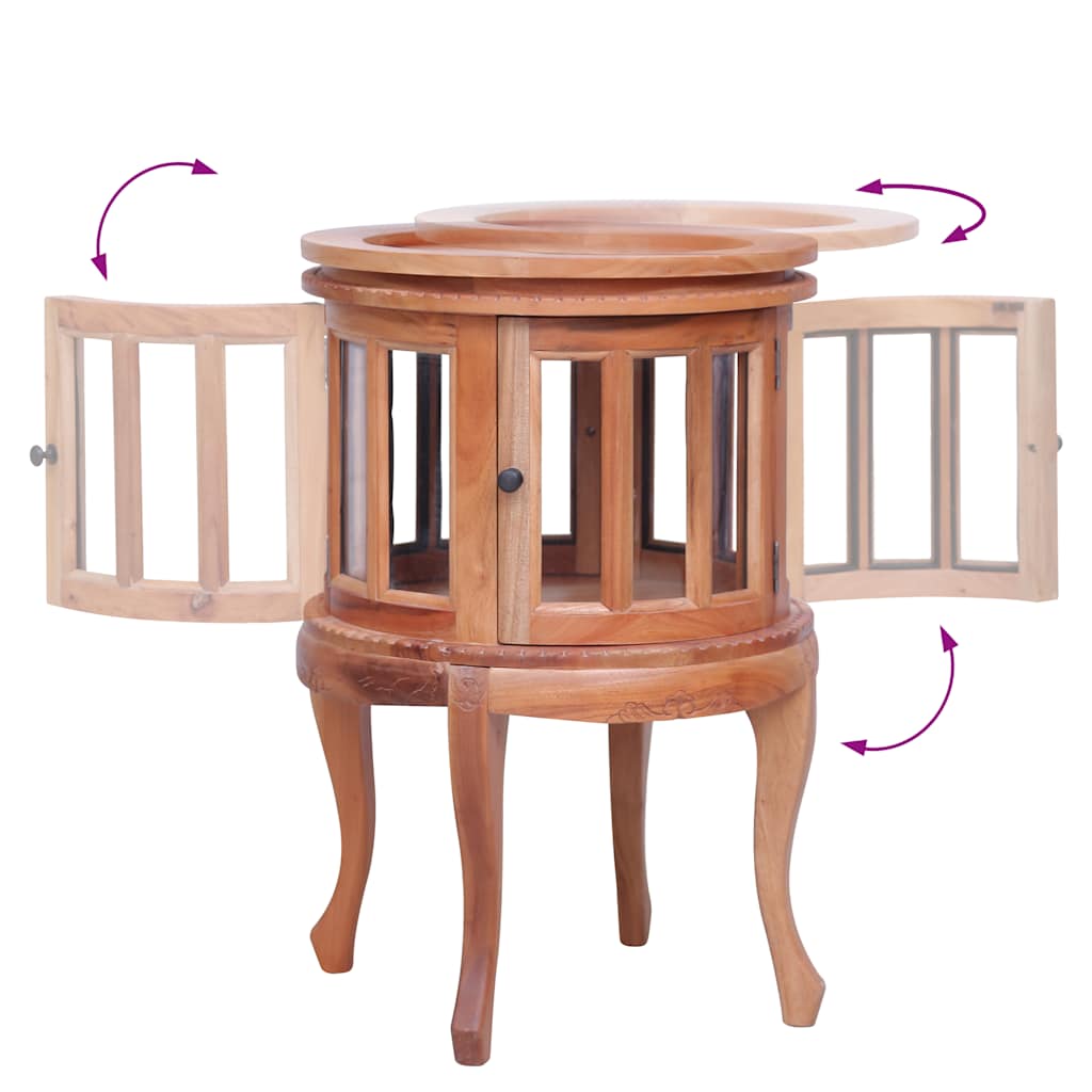 End Table Glass Display Cabinet Side Table Natural Solid Wood Mahogany vidaXL - Picture 7 of 9