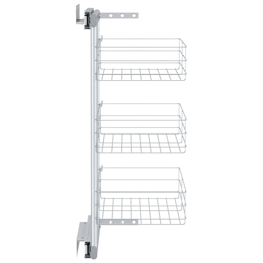 vidaXL 3-Tier Pull-out Kitchen Wire Basket Silver 18.5"x9.8"x22"