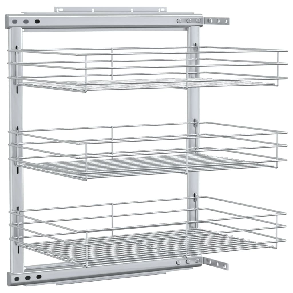 Image of vidaXL 3-Tier Pull-out Kitchen Wire Basket Silver 47x35x56 cm