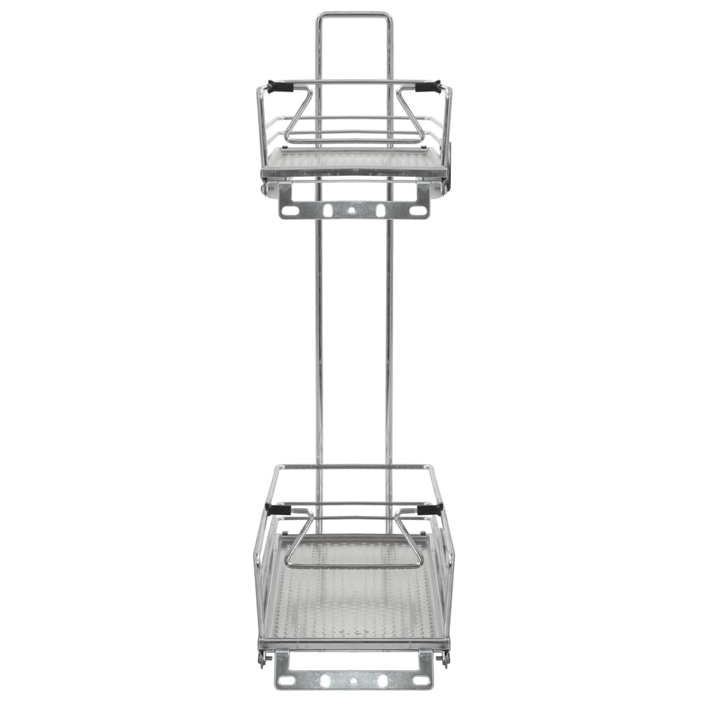 Coș sârmă bucătărie retractabil 2 rafturi argintiu 47x15x54,5cm