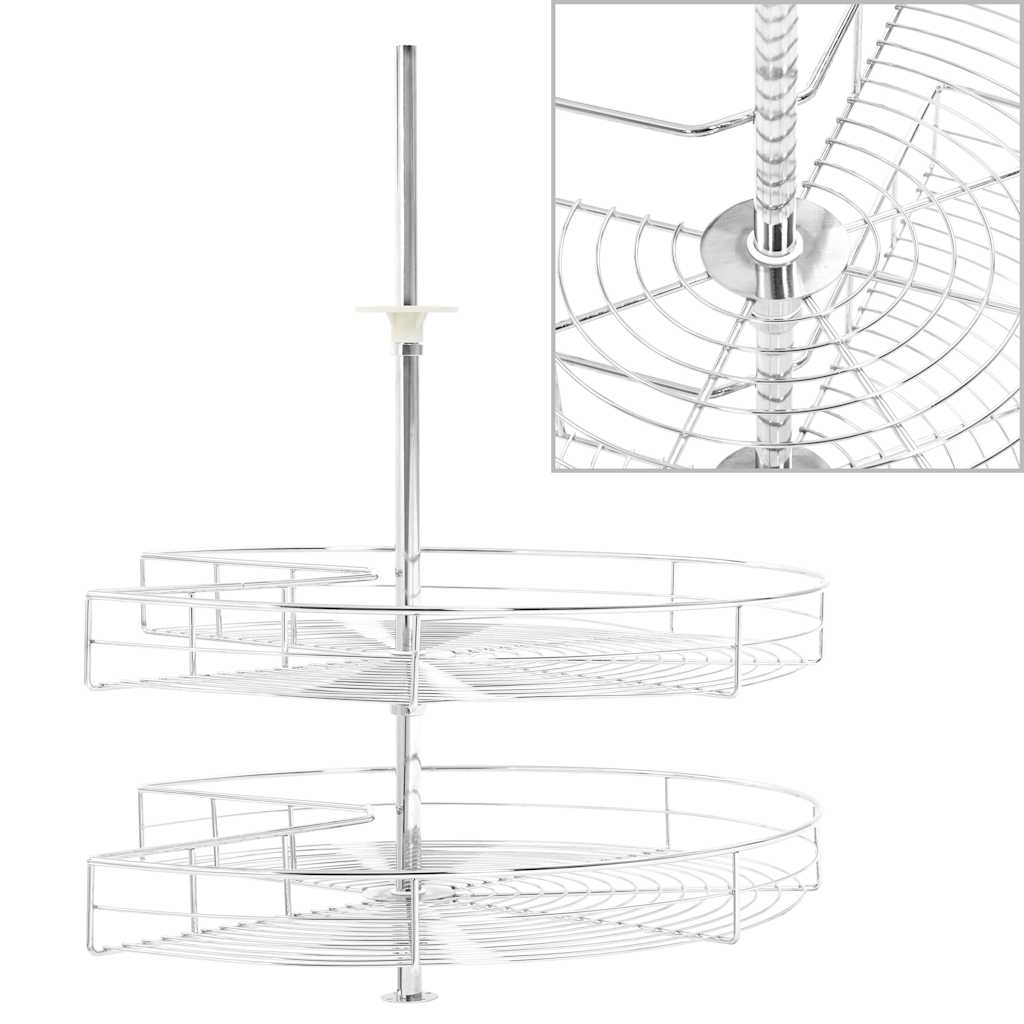 vidaXL 2patrový kuchyňský drátěný koš stříbrný 270 stupňů 71x71x80 cm