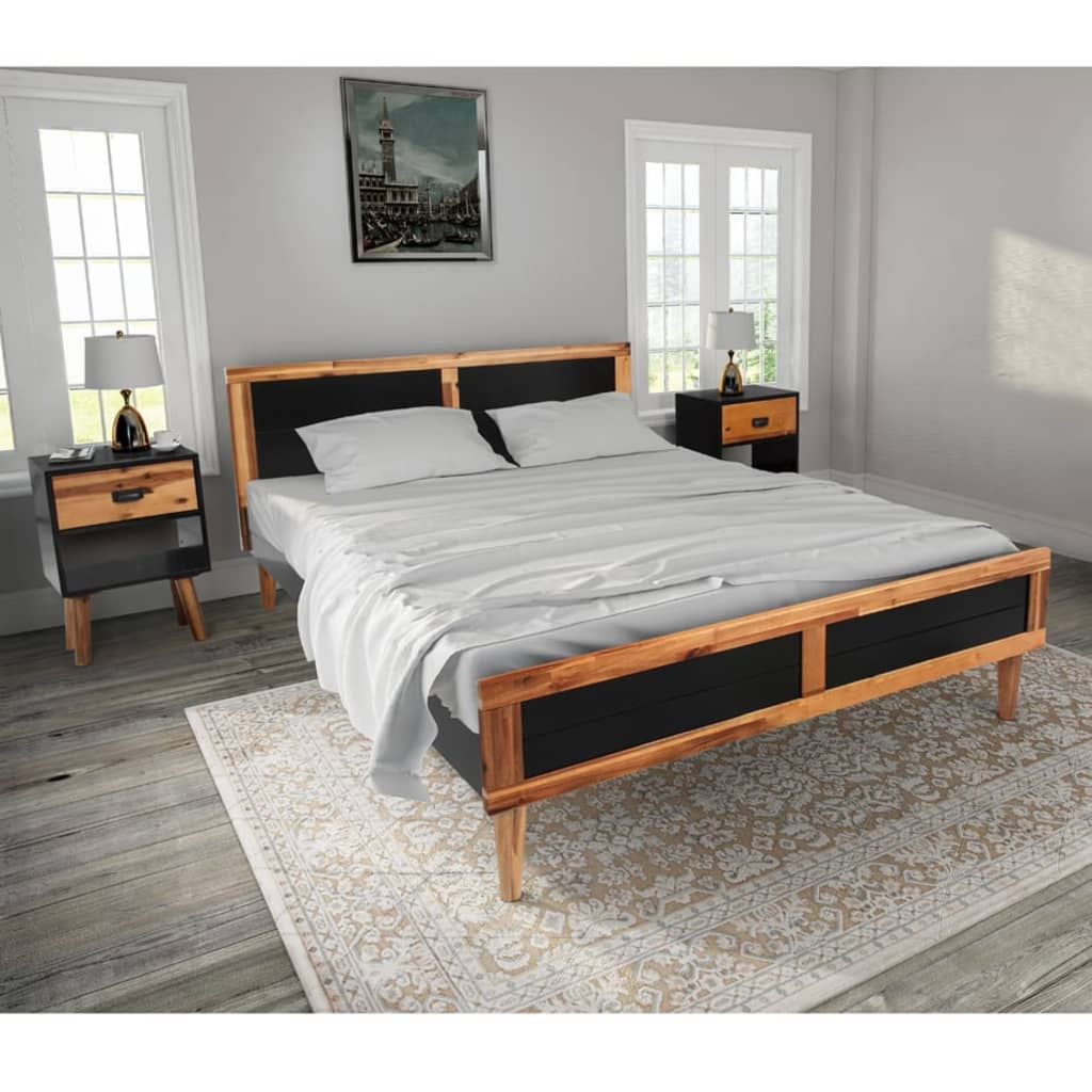 vidaXL Cadru de pat cu noptiere, lemn masiv de acacia vidaXL
