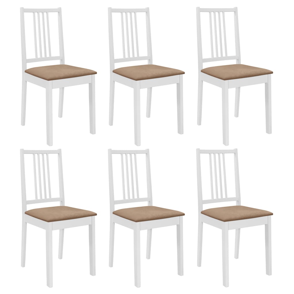 Esszimmerstühle mit Polstern 6 Stk. Weiß Massivholz-1