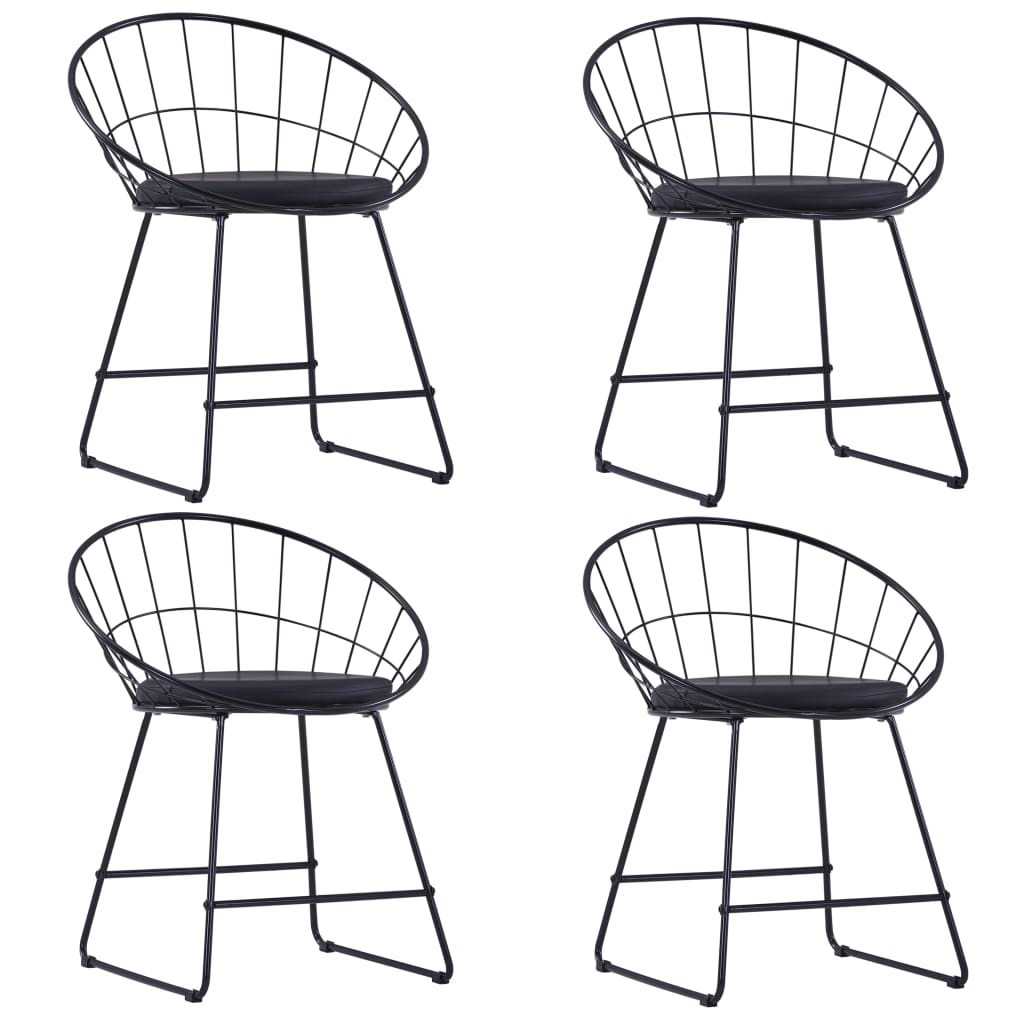 Jídelní židle se sedáky z umělé kůže 4 ks černé ocelové