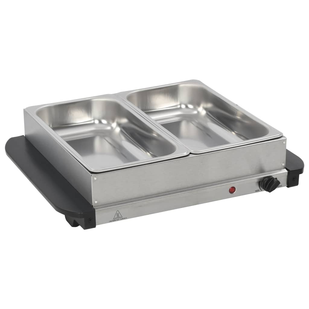 vidaXL Buffet quente 200 W 2x2,5 L aço inoxidável