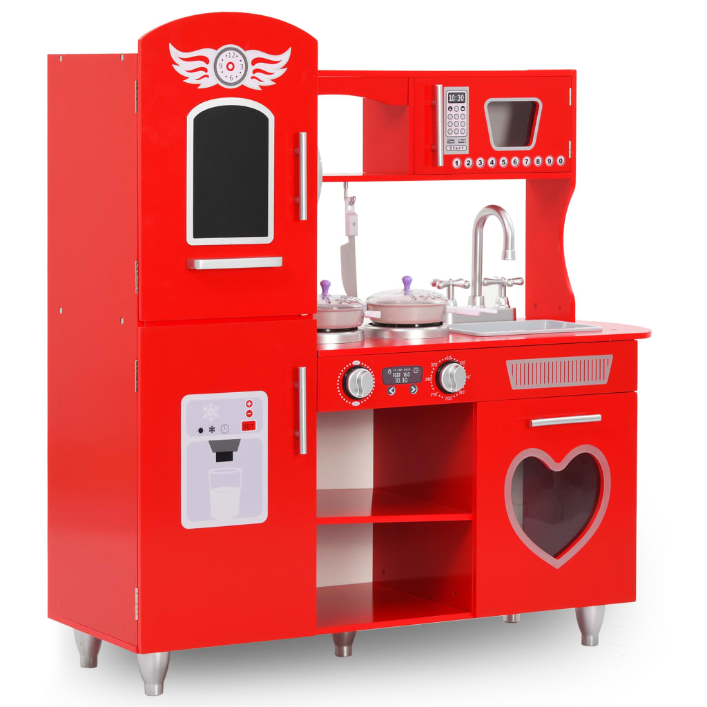 vidaXL Bucătărie de jucărie pentru copii, roșu, 84 x 31 x 89 cm, MDF vidaXL