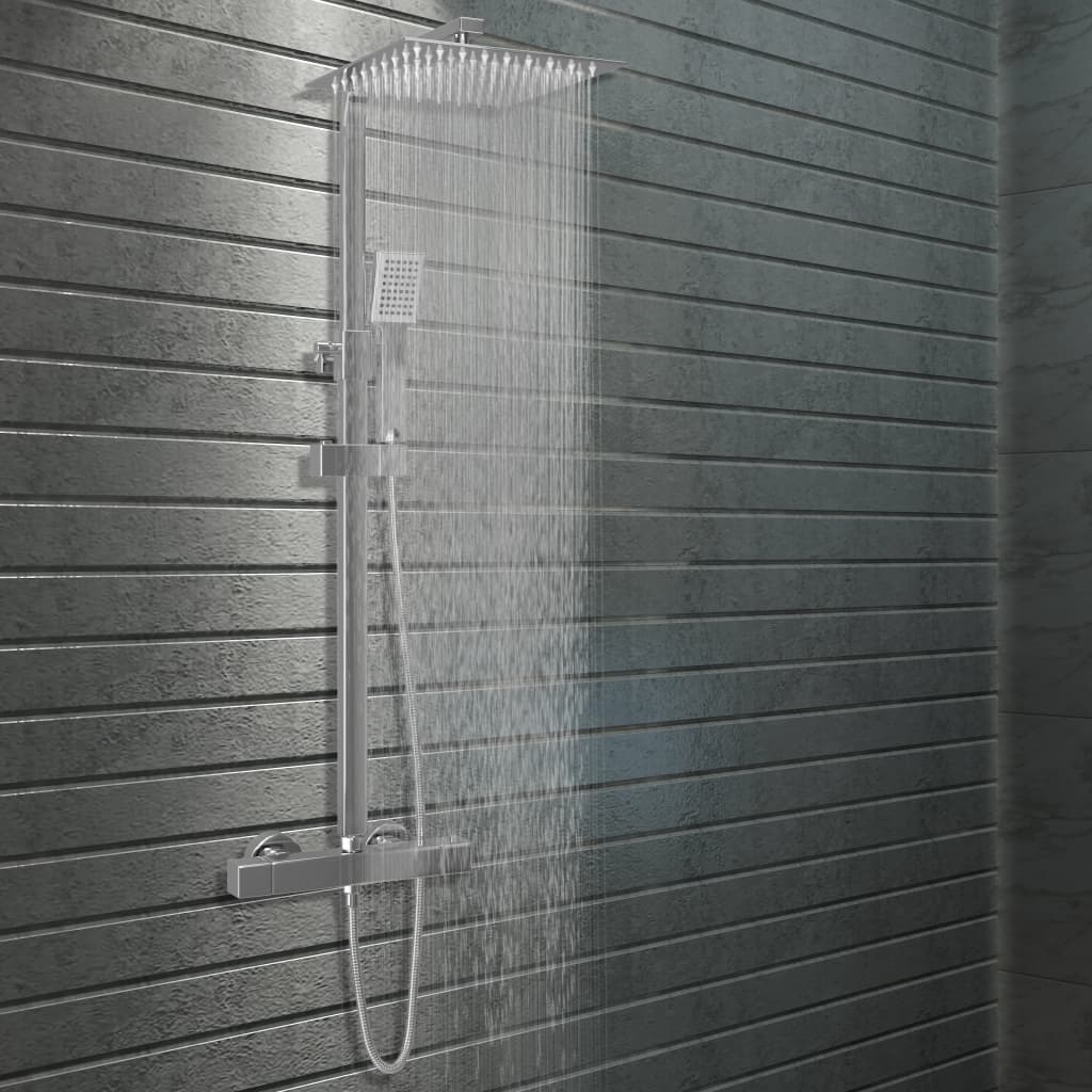 vidaXL Set de duș cu două capete, cu termostat, oțel inoxidabil vidaXL