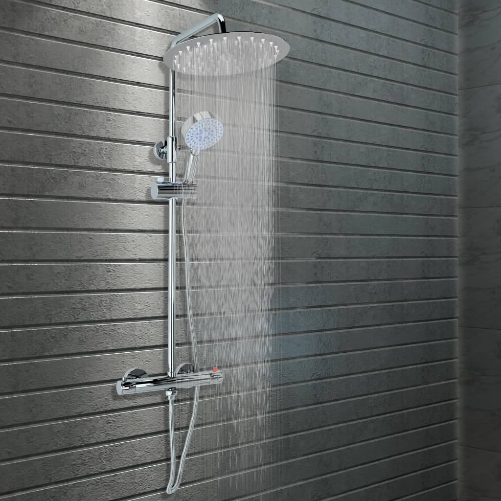 vidaXL Set de duș cu două capete, cu termostat, oțel inoxidabil vidaXL