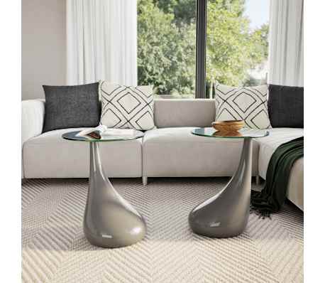 vidaXL Salongbord med rund glassflate 2 stk h&oslash;yglans gr&aring;