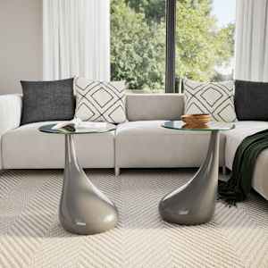 vidaXL Salongbord med rund glassflate 2 stk h&oslash;yglans gr&aring;