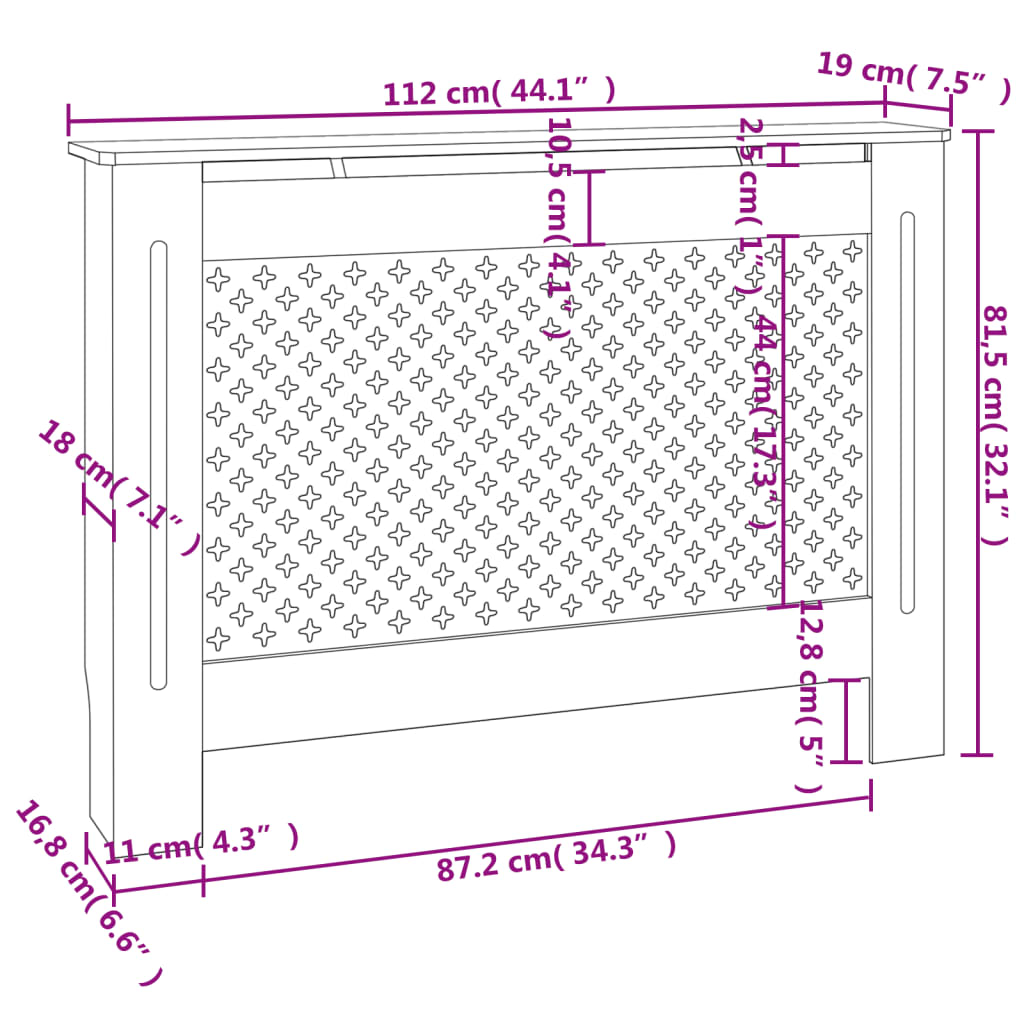 Radiatorombouw 112x19x81,5 cm MDF wit