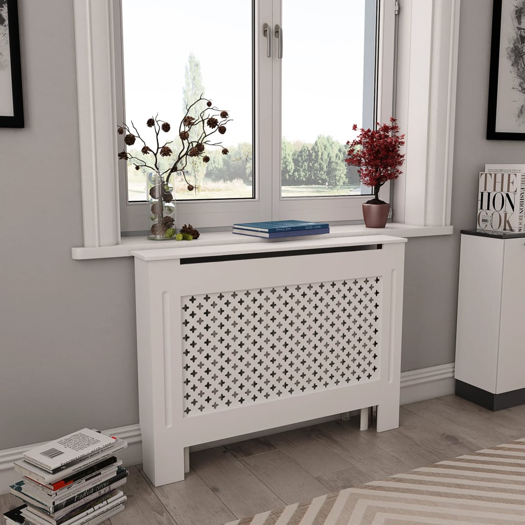 #2 - vidaXL radiatorskjuler MDF 112 x 19 x 81,5 cm hvid