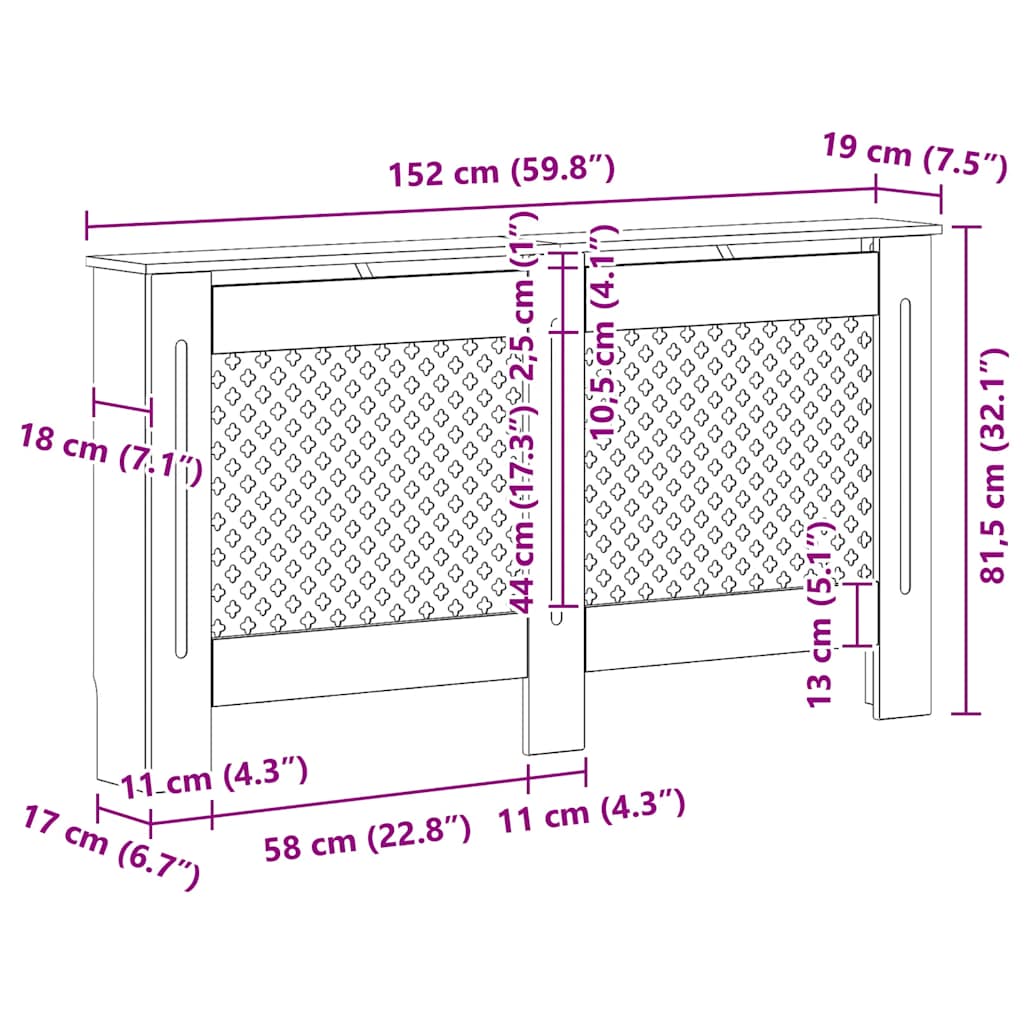 Pokrov za radiator bel 152x19x81,5 cm MDF - slika 9