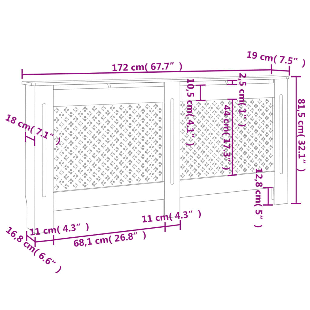  Kryt na radiátor, biely 172x19x81,5 cm, MDF