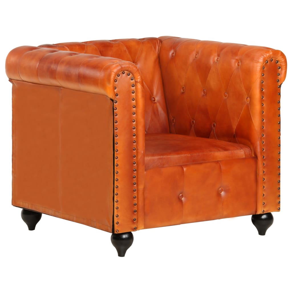 vidaXL Chesterfield-Sessel Hellbraun Echtleder