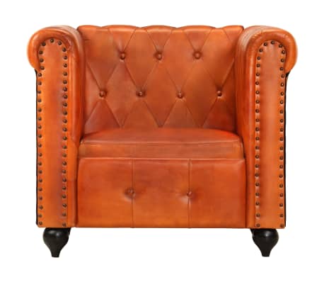 vidaXL Sillón Chesterfield de cuero auténtico marrón canela