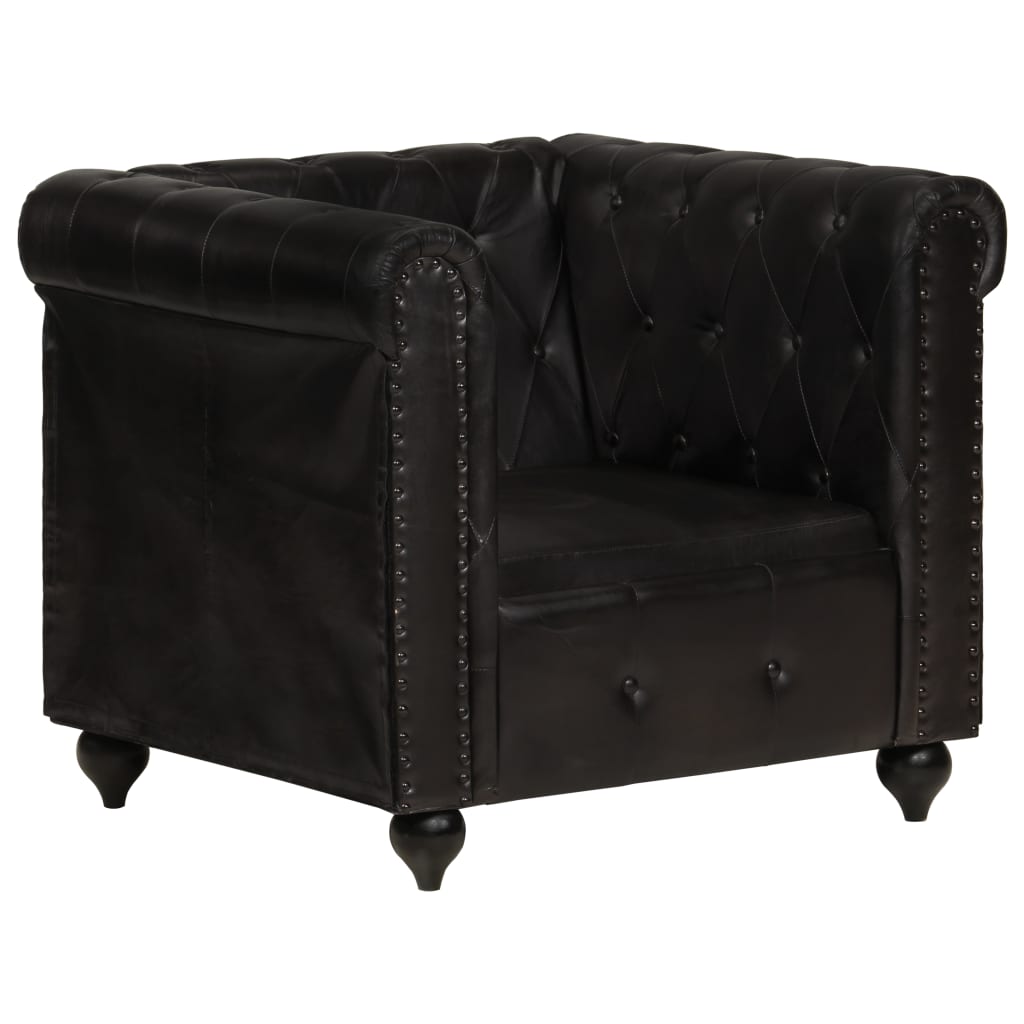 vidaXL Chesterfield-Sessel Schwarz Echtleder