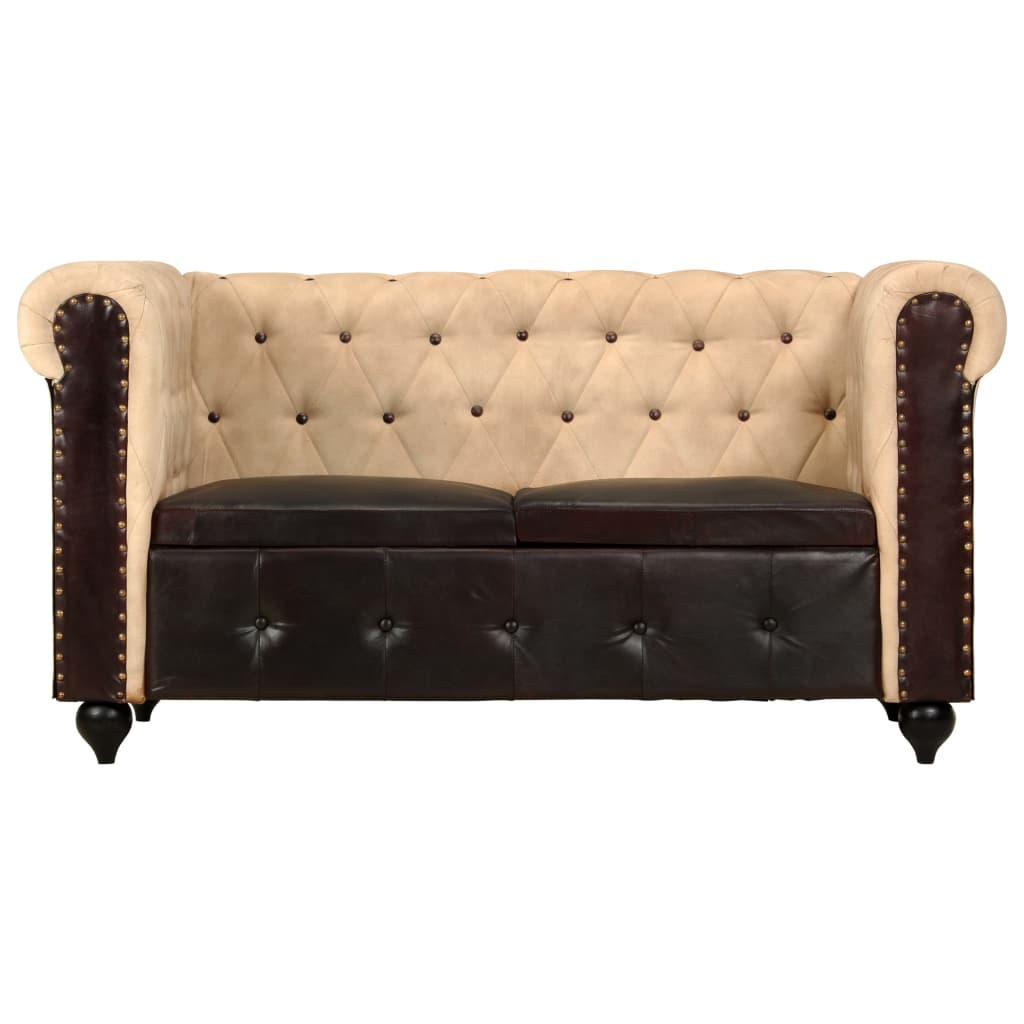 

vidaXL Tweezitsbank Chesterfield-stijl echt leer bruin