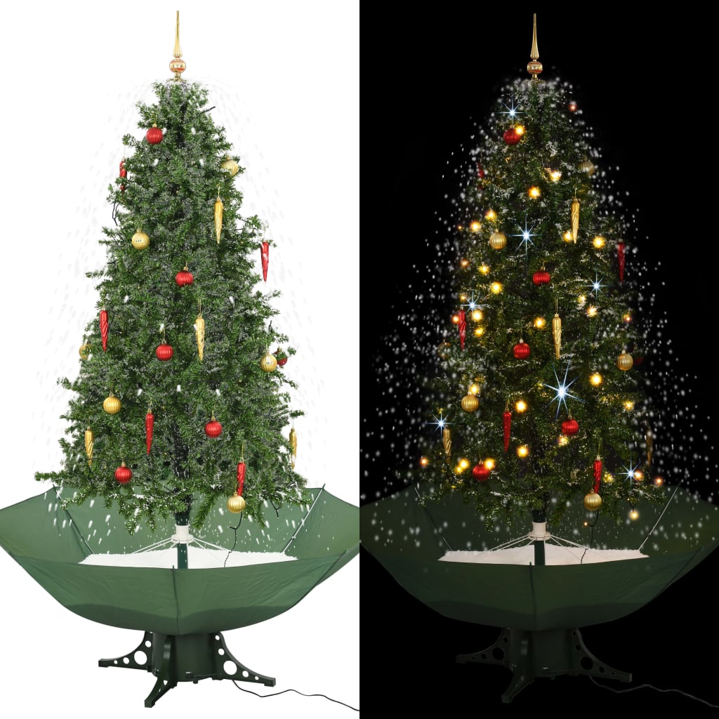 vidaXL Brad de Crăciun cu ninsoare și bază umbrelă, verde, 190 cm