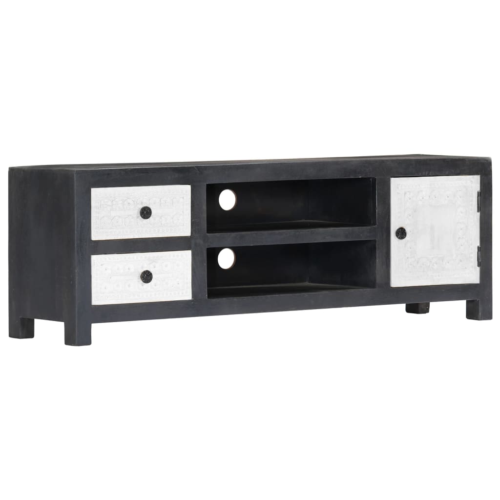 

vidaXL Hand Carved TV Cabinet Gray&White 47.2"x11.8"x15.7" Solid Wood Mango