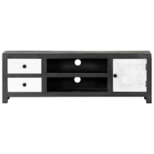 Ručně vyřezávaný TV stolek šedo-bílý 120x30x40 cm masivní mango - obrázek 3