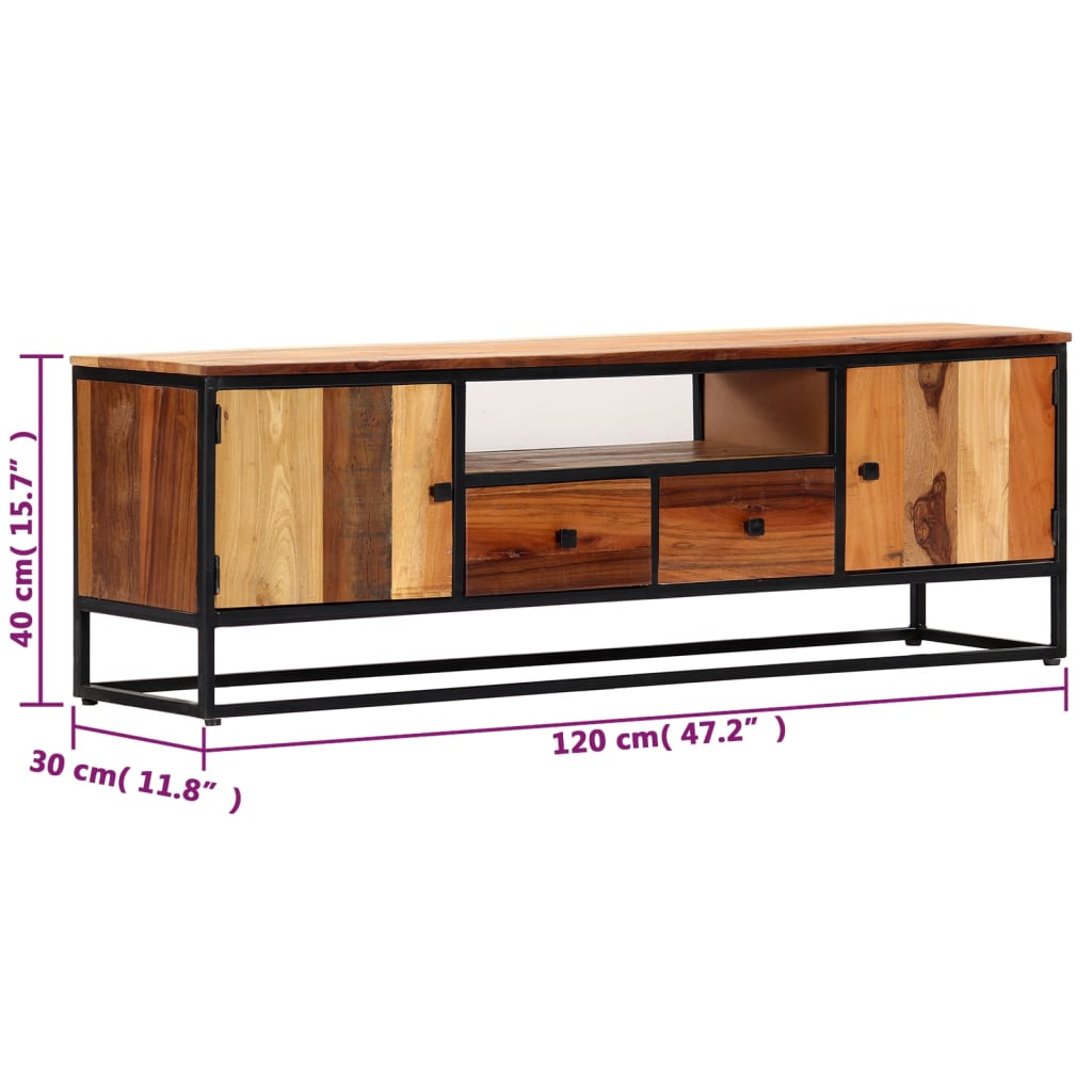 Szafka pod TV, 120x30x40 cm, lite drewno odzyskane i stal