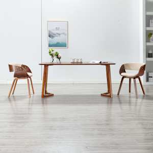 Jedilni stol krem ukrivljen les in umetno usnje