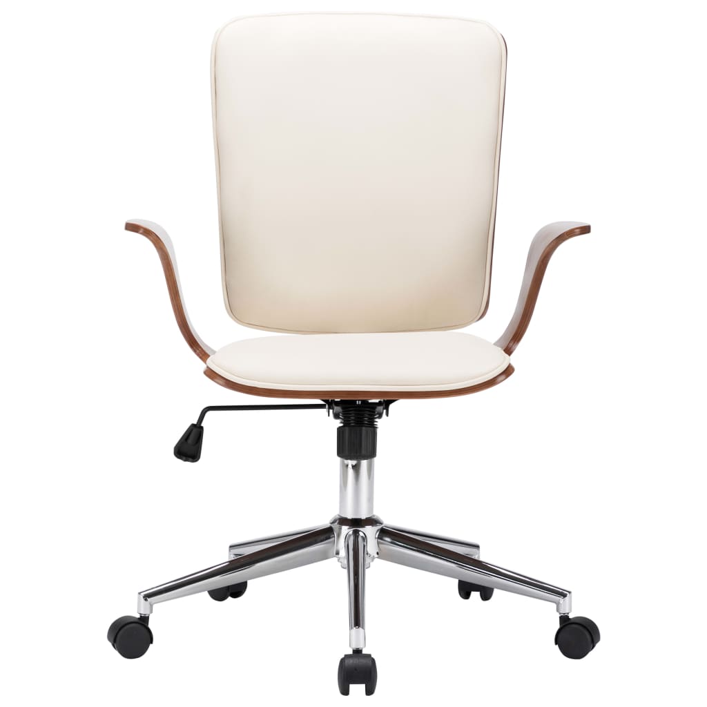 vidaXL Pasukama biuro kėdė, kreminė, dirbtinė oda ir lenkta mediena