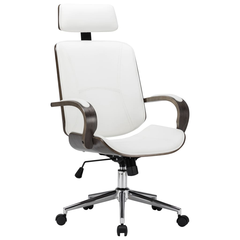 Billede af vidaXL drejelig kontorstol med nakkestøtte kunstlæder bøjet træ hvid