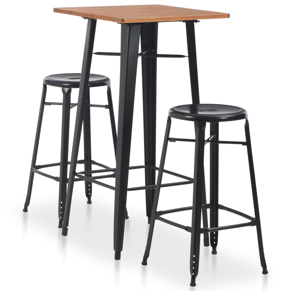 vidaXL Set mobilier de bar, 3 piese, negru, oțel