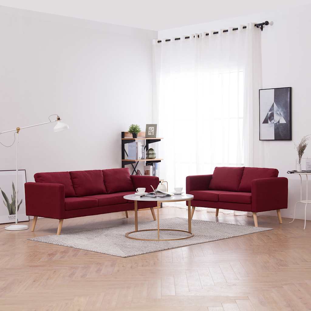 vidaXL Set de canapele, 2 piese, bordo, material textil