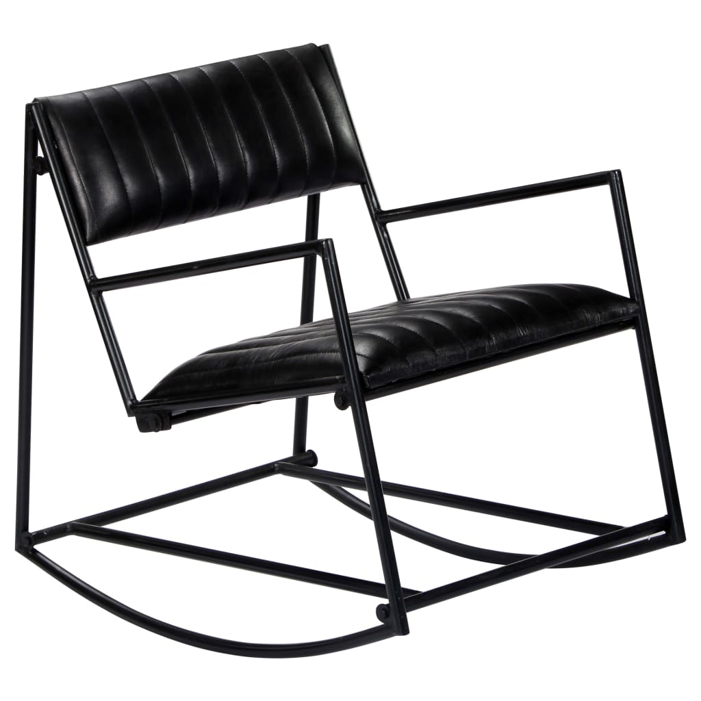 282905 Rocking Chair Black Real Leather 