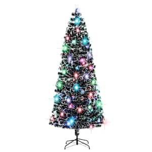 vidaXL valgustatud kunstj&otilde;ulukuusk alusega ja LED, 240 cm, kiudoptiline