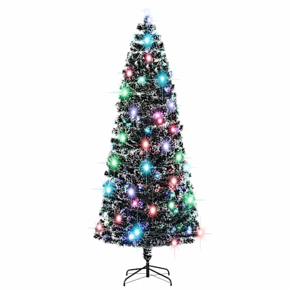 vidaXL valgustatud kunstj&otilde;ulukuusk alusega ja LED, 240 cm, kiudoptiline