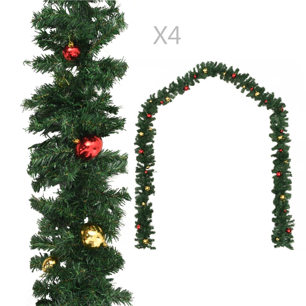 vidaXL Ghirlande de Crăciun cu globuri, 4 buc., verde, 270 cm, PVC vidaXL