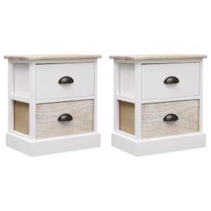 Nočne omarice 2 kosa bele in naravne 38x28x45 cm les pavlovnije