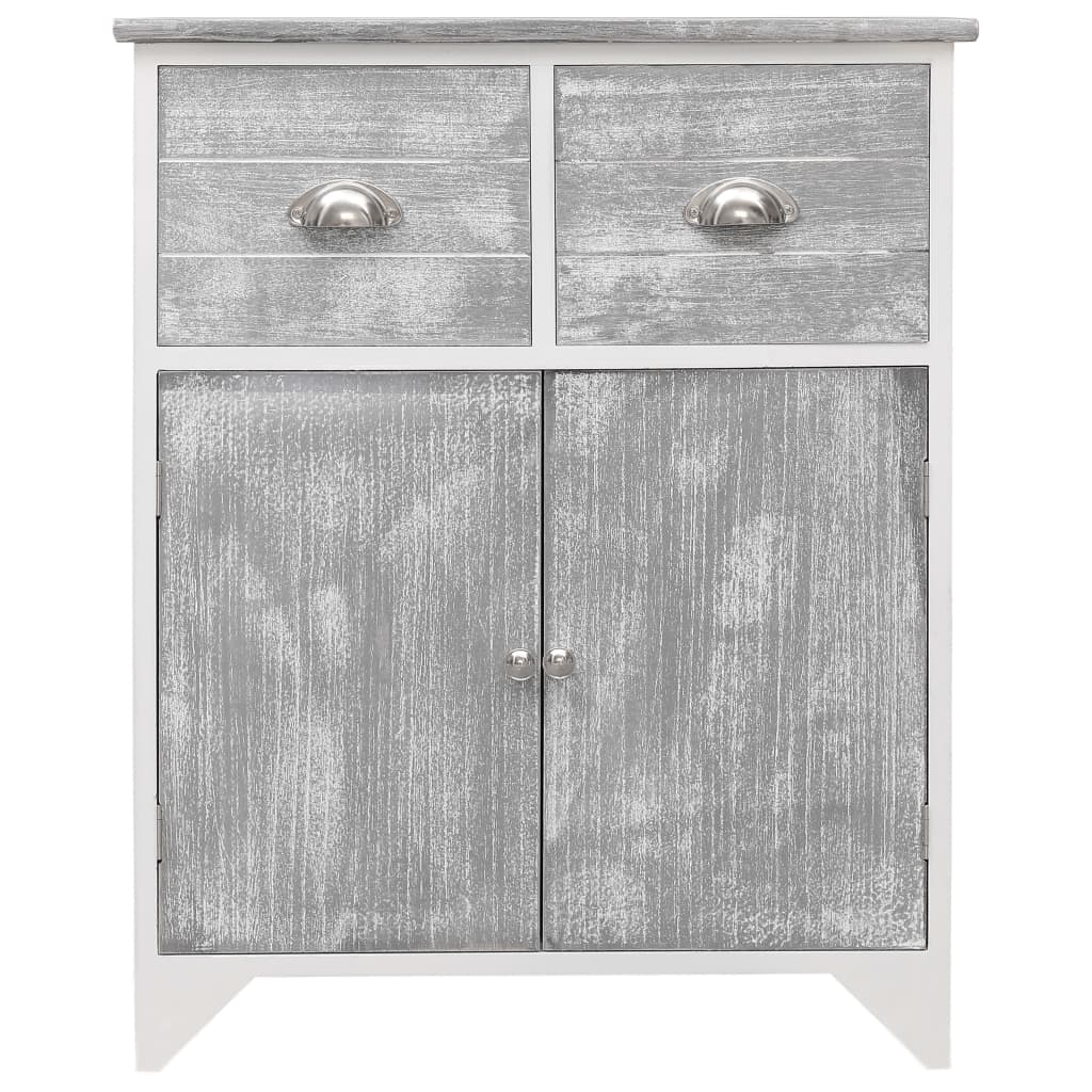 vidaXL Side Cabinet Grey and White 60x30x75 cm Paulownia Wood