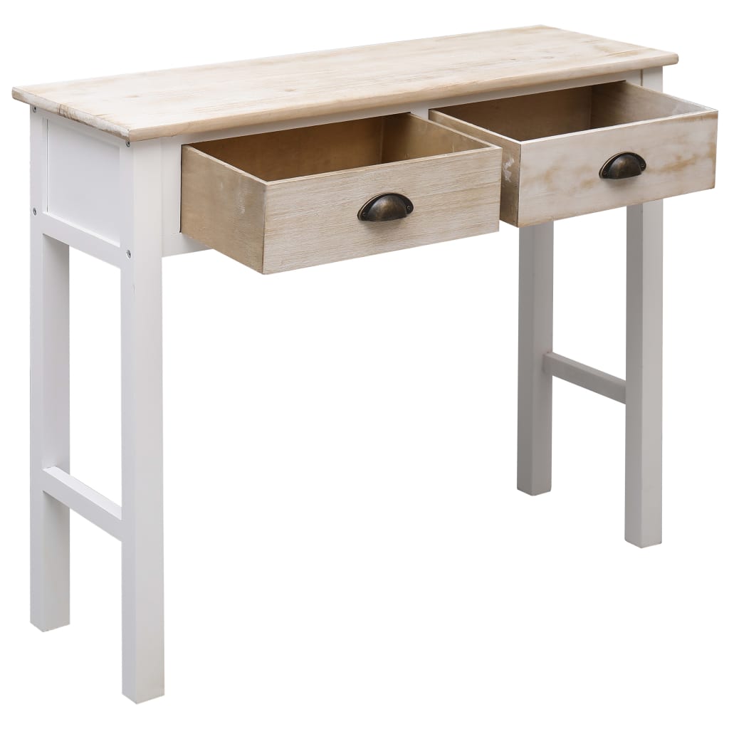 Konzolový stolek bílý a přírodní 90 x 30 x 77 cm dřevo