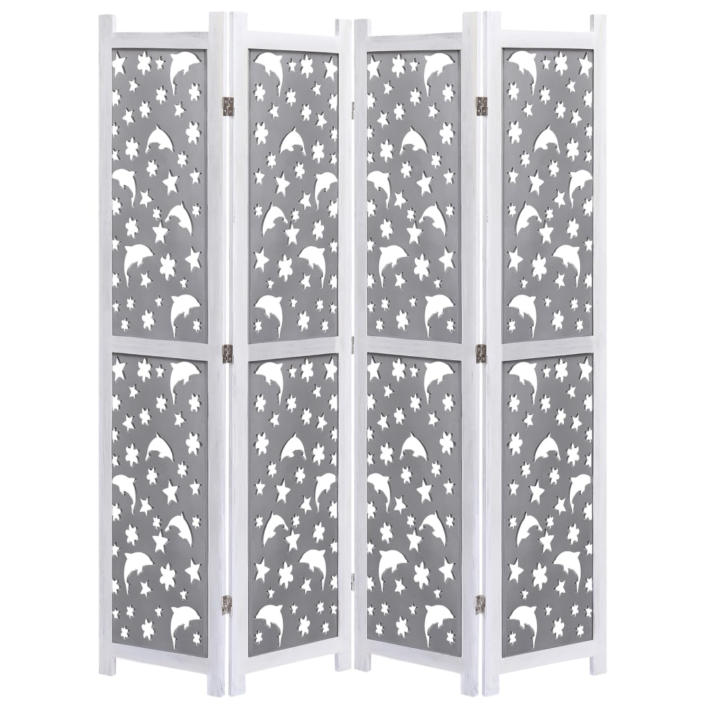 4-Panel Room Divider Grey 140×165 cm Solid Wood