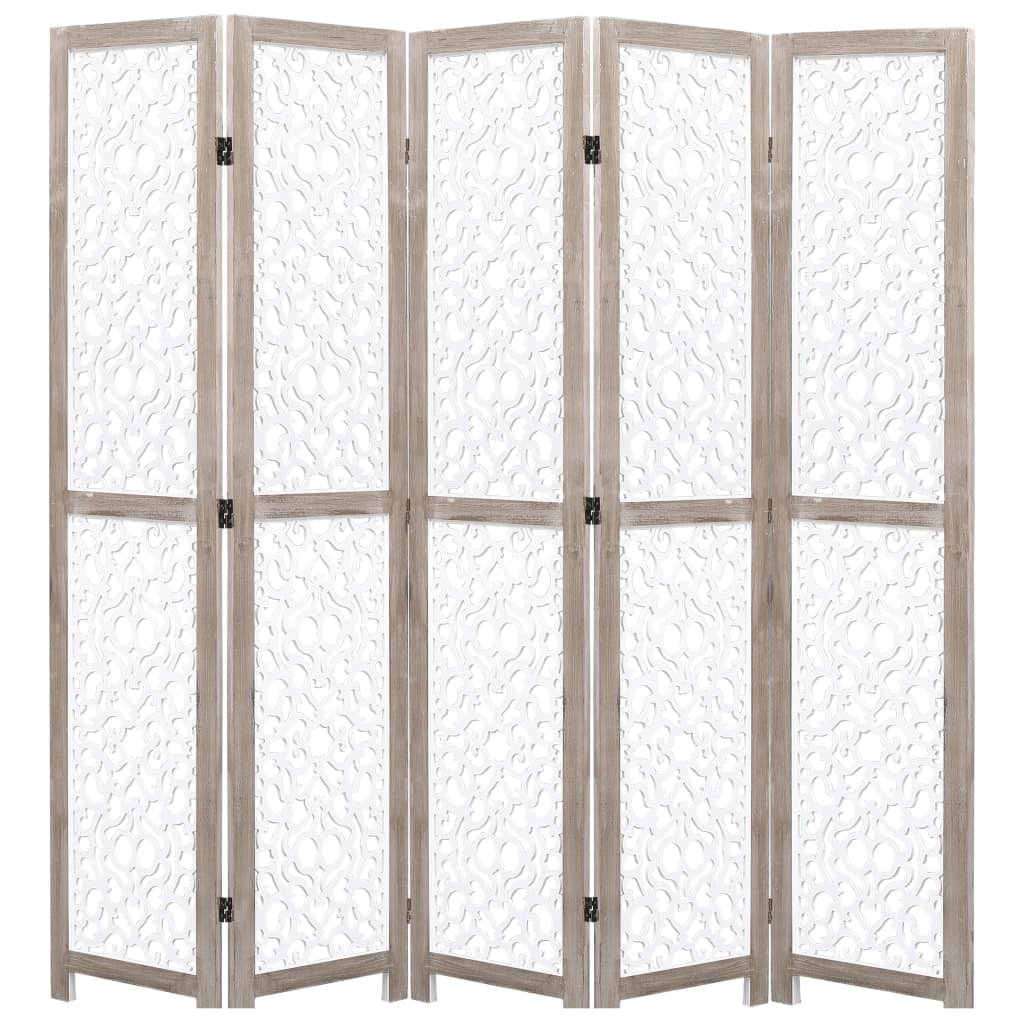 VidaXL 5-Panel Room Divider White 68.9x65 Solid Wood