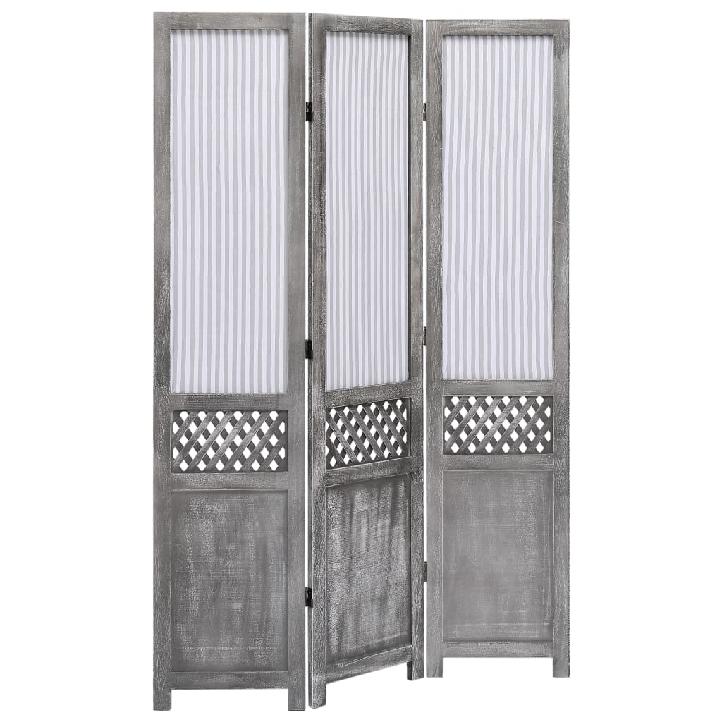 vidaXL Rumsavdelare 3 paneler grå 105x165 cm tyg