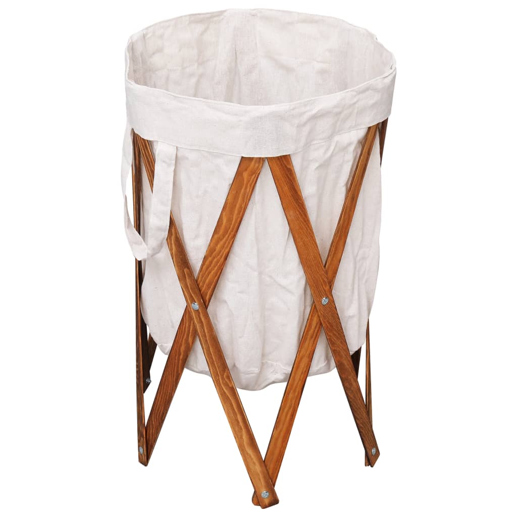 vidaXL Skládací koš na prádlo krémový dřevo a textil