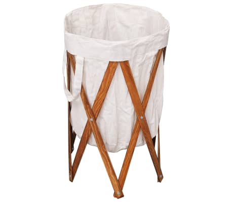 vidaXL Folding Laundry Basket Cream Wood and Fabric