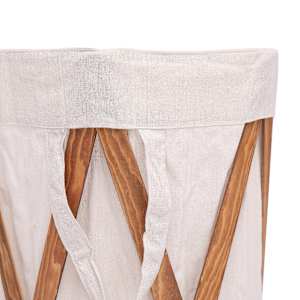 Skládací koš na prádlo krémový dřevo a textil - obrázek 4