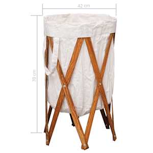 Skládací koš na prádlo krémový dřevo a textil - obrázek 7